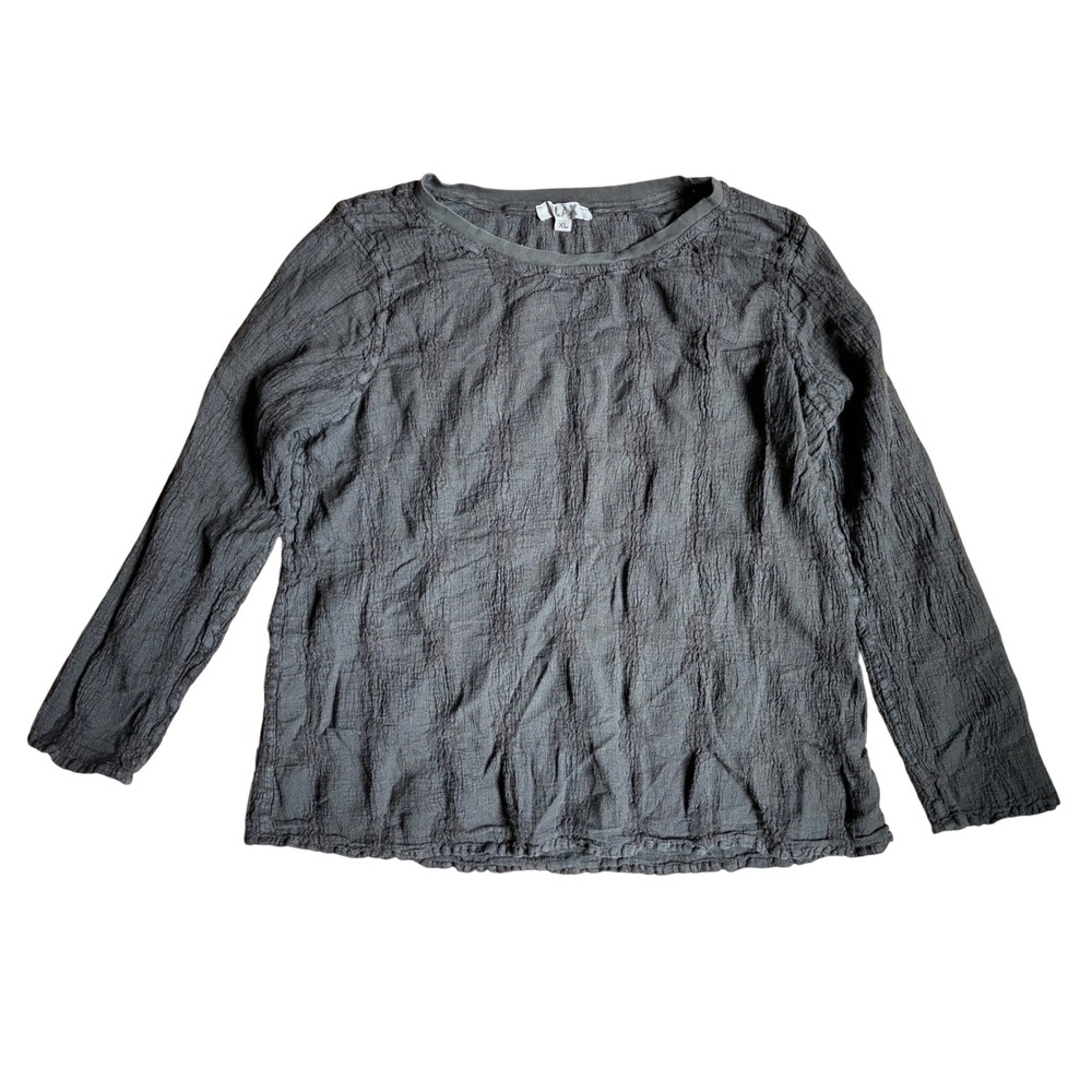 Flax Linen Blend Crinkle Texture Long Sleeve Top Dark Brown XL Lagenlook Earthy